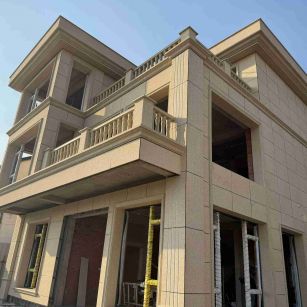 日喀则布 黄金麻花岗岩石材荔枝面外墙干挂效果展示