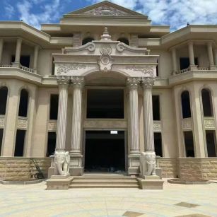 日喀则布 黄金麻别墅外墙干挂，大柱，大象，蘑菇石，雕花板