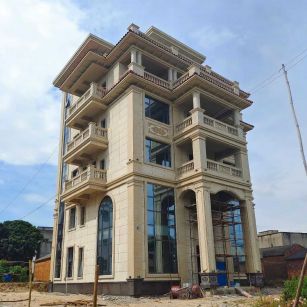 日喀则布 黄金麻花岗岩石材别墅外墙干挂搭配（雕花栏杆花瓶柱门楼罗马柱）