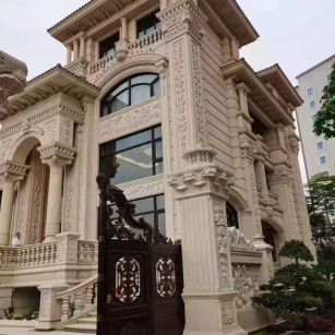 日喀则布 黄金麻花岗岩别墅外墙干挂效果展示