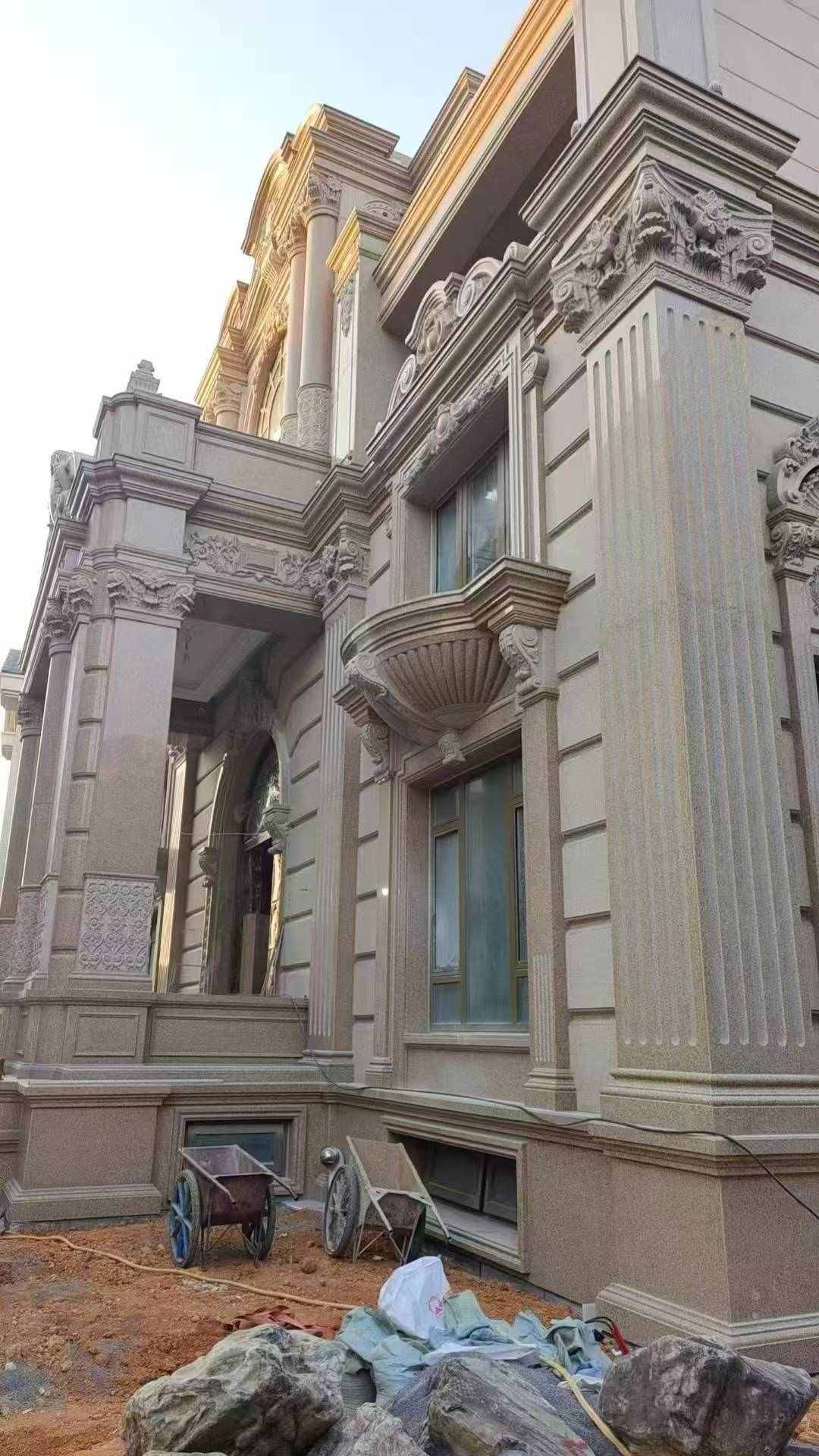 日喀则布 黄金麻花岗岩光面别墅外墙干挂施工完成