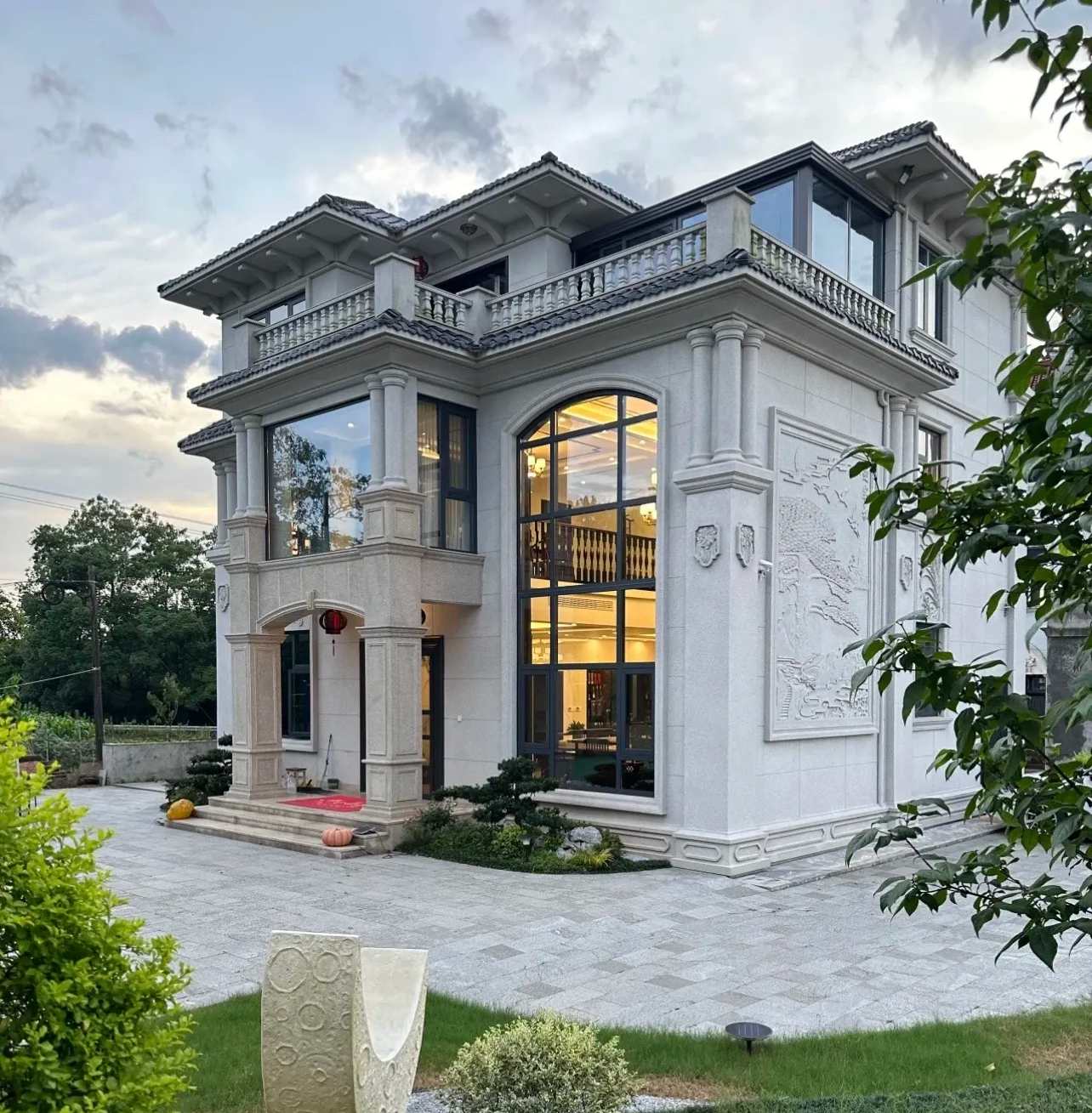 日喀则布 白麻花岗岩私人别墅干挂石材豪华定制