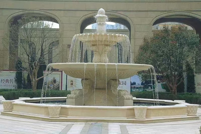 日喀则布 黄金麻花岗岩异型加工——户外庭院石雕流水喷泉