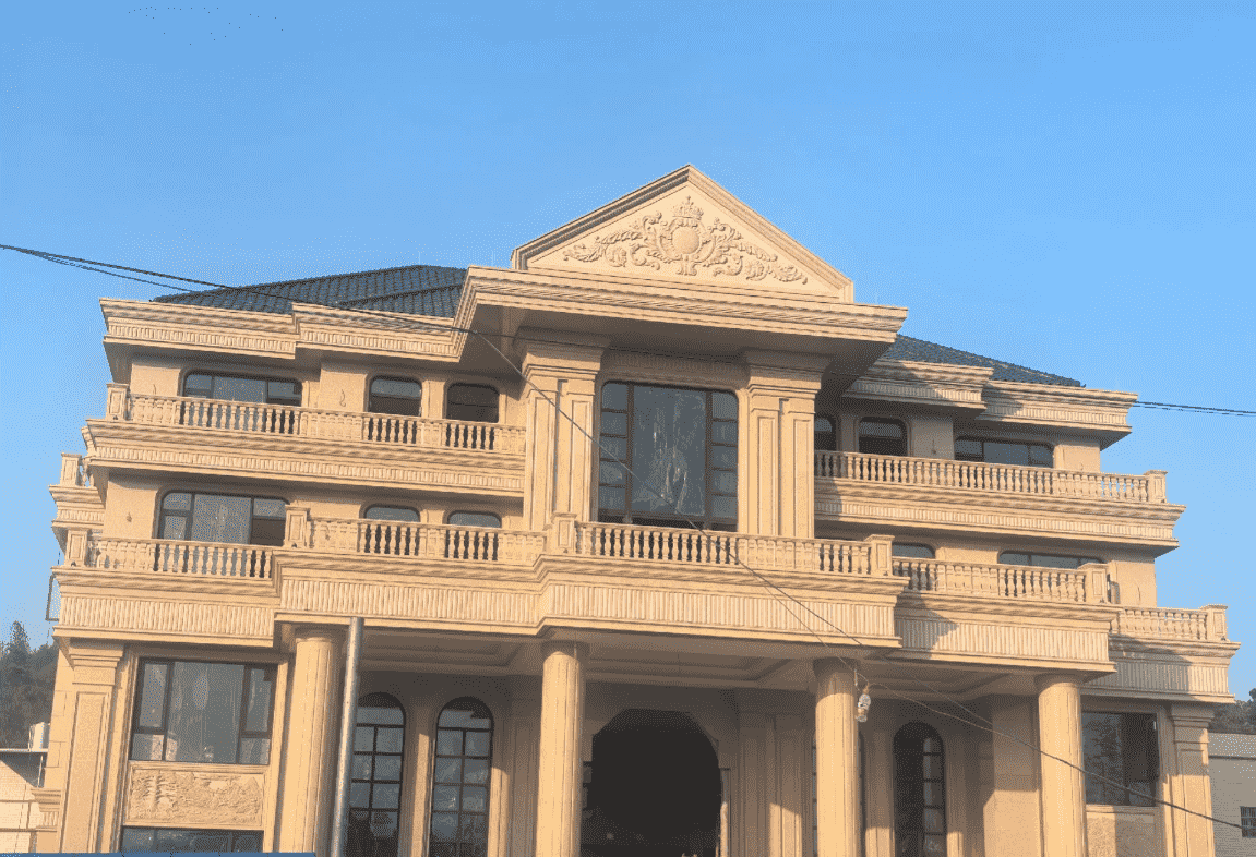 日喀则布黄金麻别墅外墙干挂石材效果示例