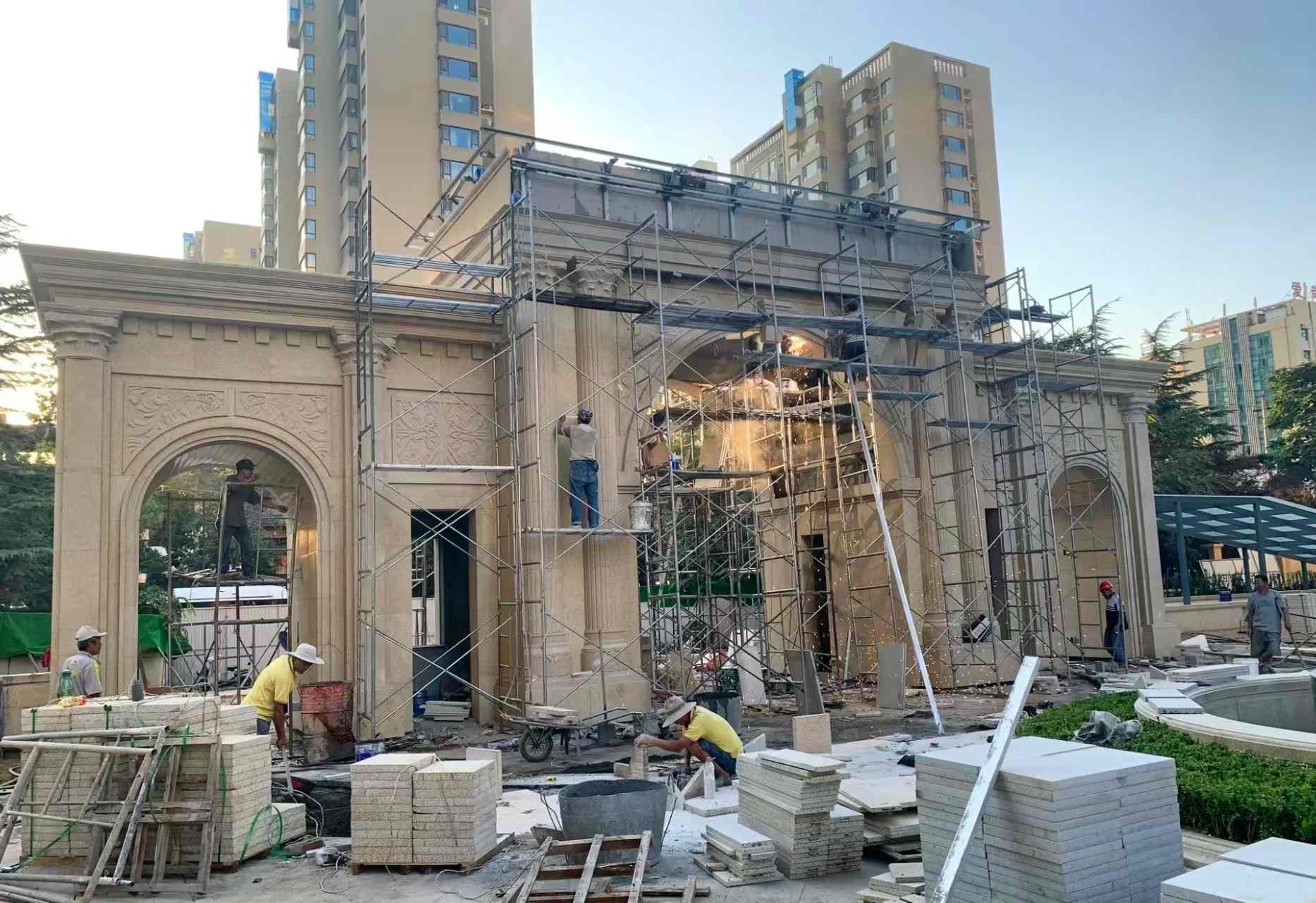 日喀则布 黄金麻荔枝面花岗岩小区门楼外墙干挂